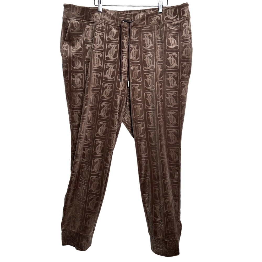 Juicy Couture Velour Joggers Rhinestone Logo Brown Monogram 2X